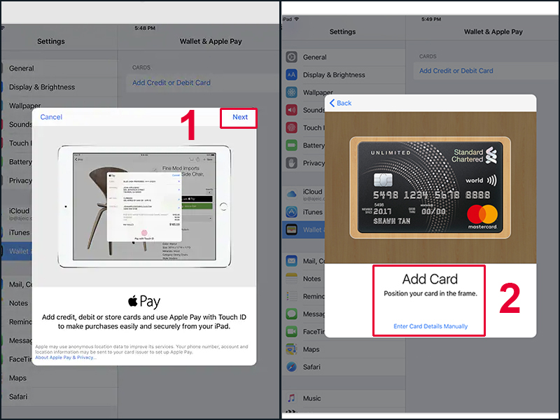 Thêm thẻ tín dụng hoặc thẻ ghi nợ để thiết lập Apple Pay