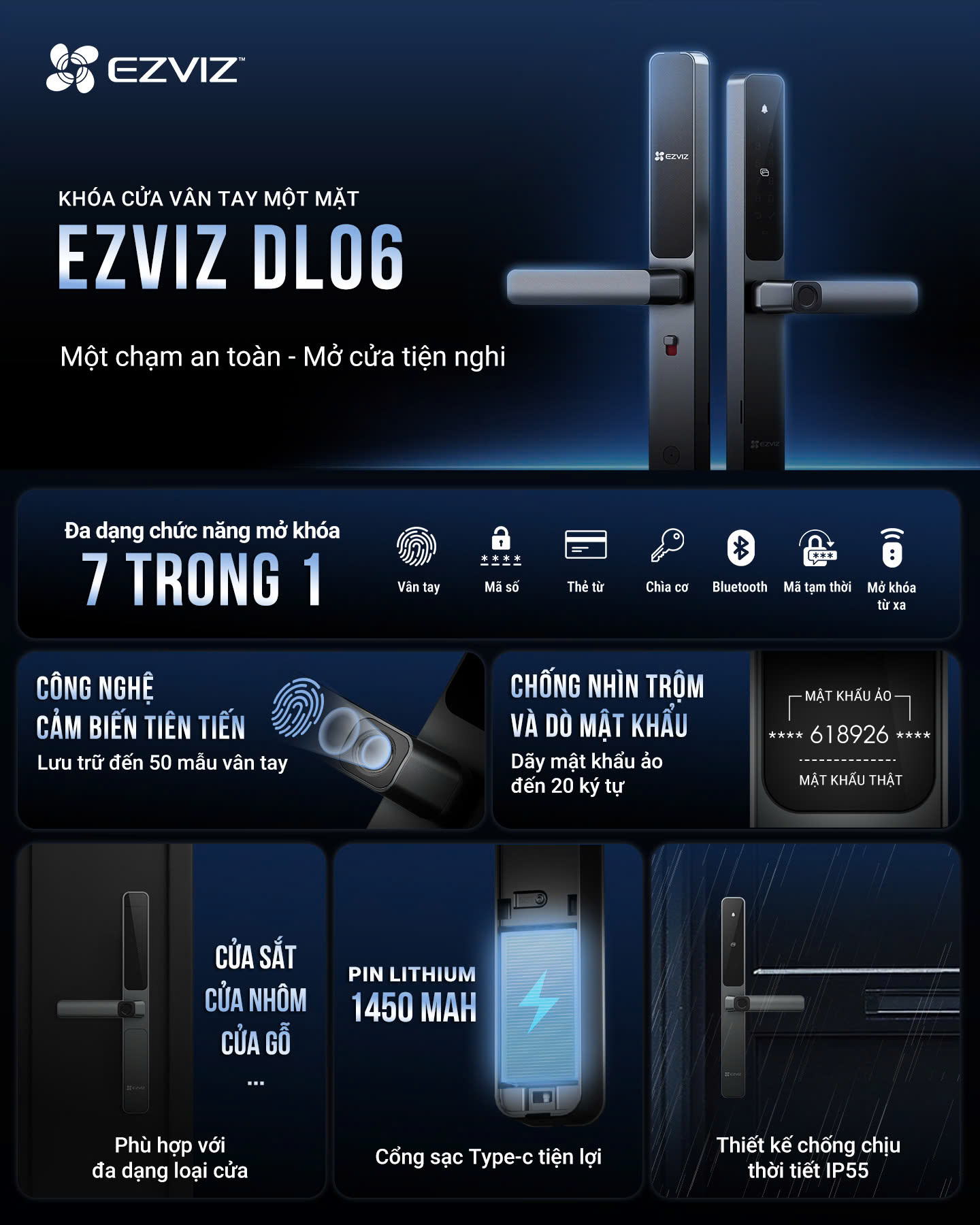 Khóa cửa nhôm thông minh Ezviz CS-DL06