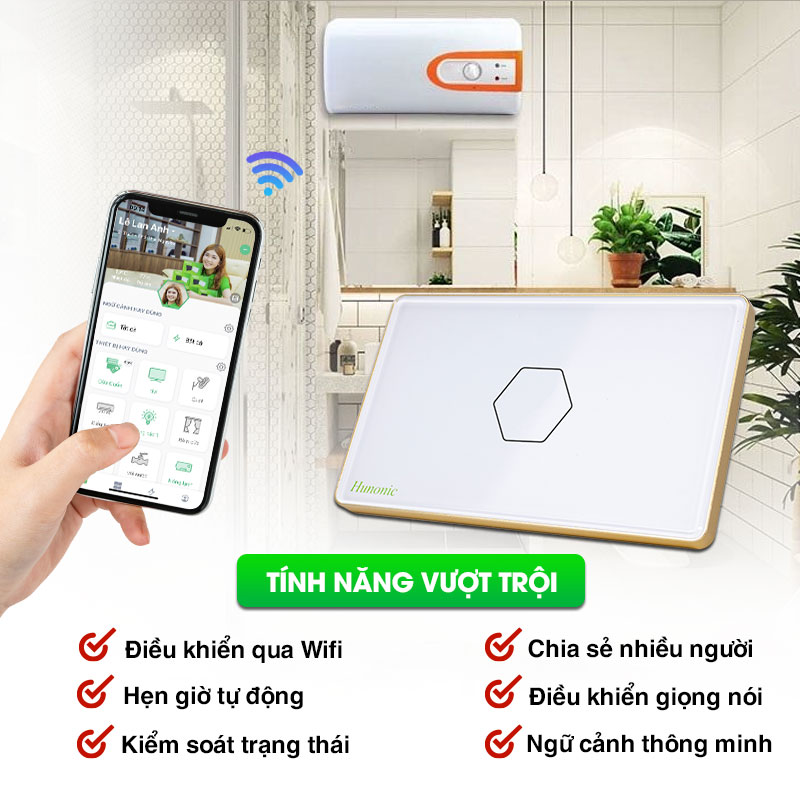 Công Tắc Cảm Ứng Wifi Hunonic Viền Vàng