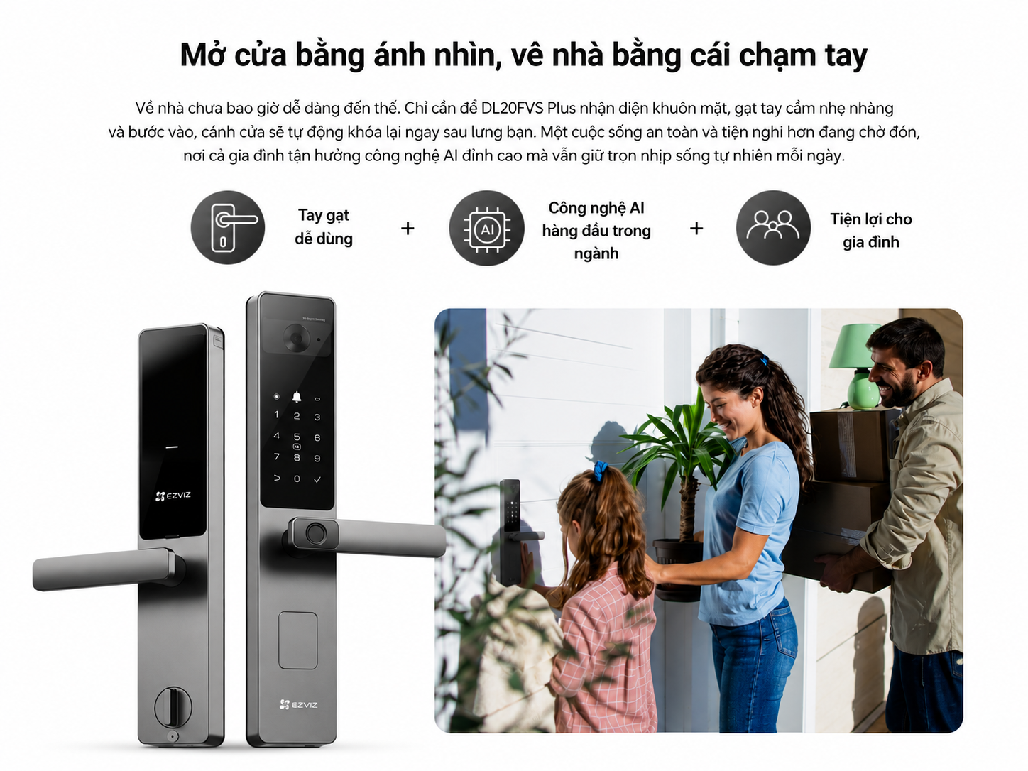 Khóa cửa thông minh EZVIZ DL20FVS Plus, nhận diện Face ID, tĩnh mạch lòng bàn tay