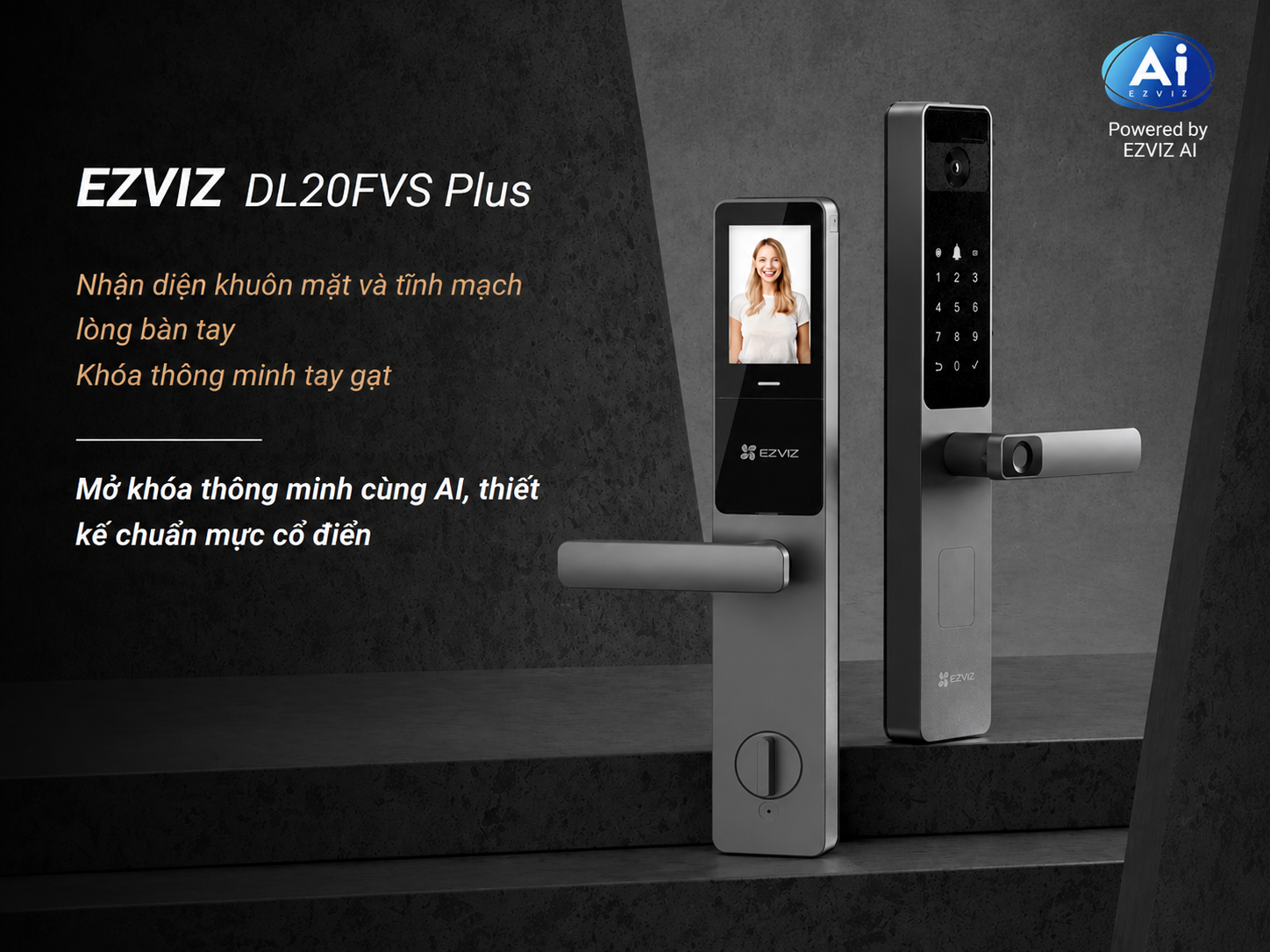 Khóa cửa thông minh EZVIZ DL20FVS Plus, nhận diện Face ID, tĩnh mạch lòng bàn tay