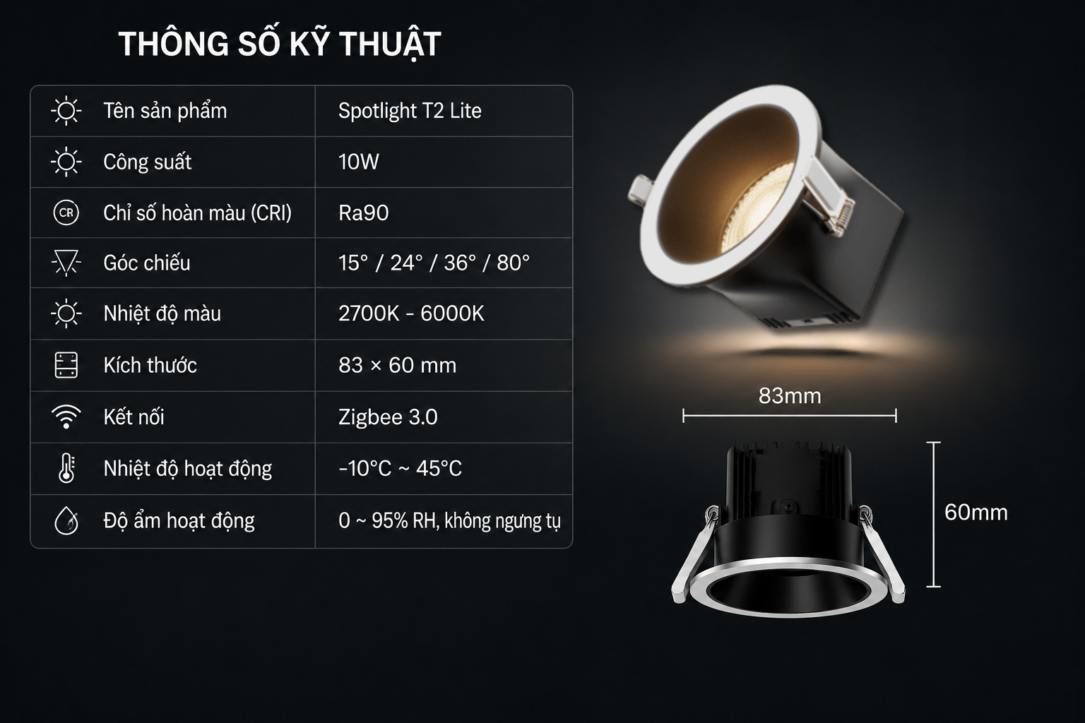 So sánh đèn âm trần Aqara T2, T2 Lite, T2 Pro