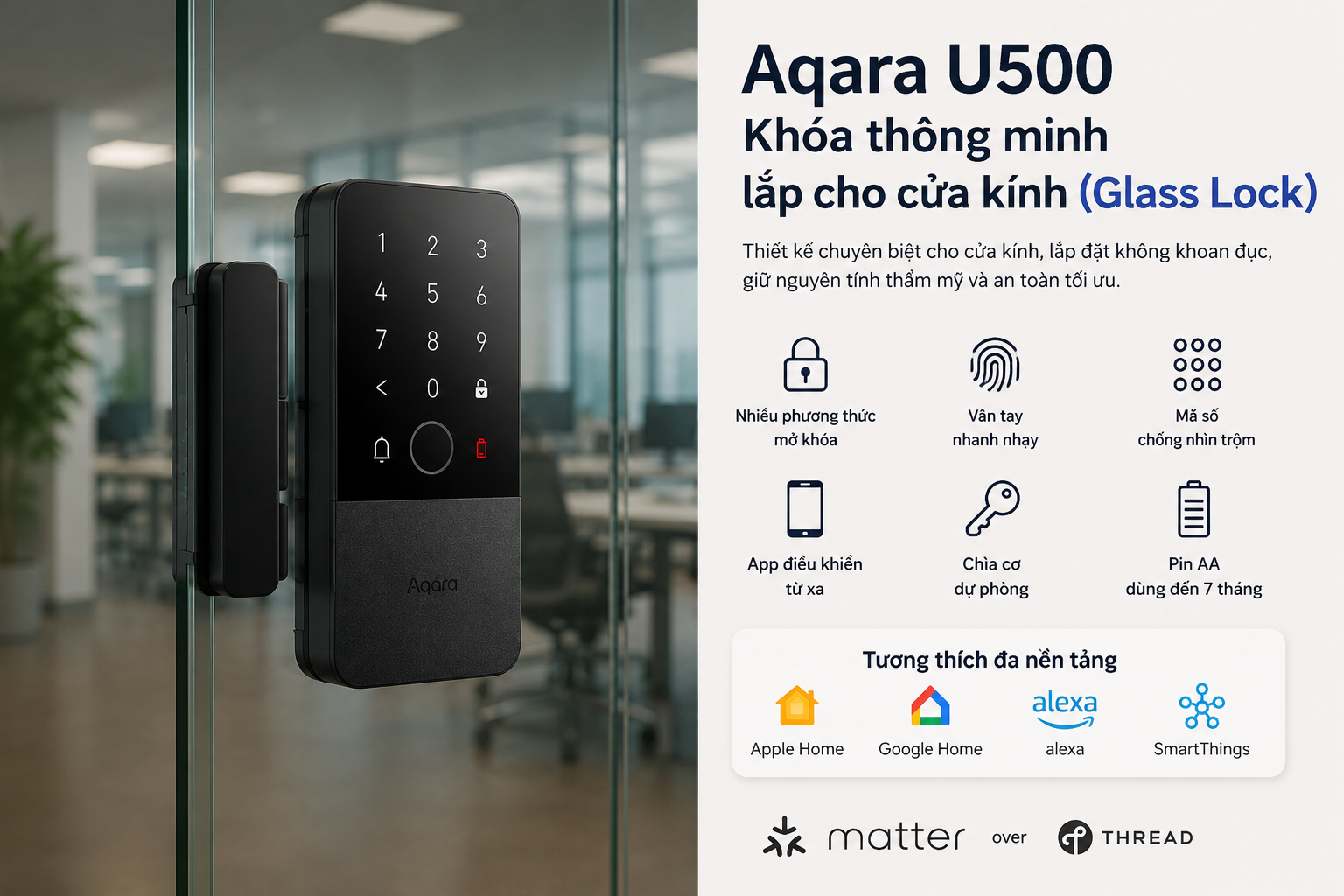 Aqara U500m cho cửa kính