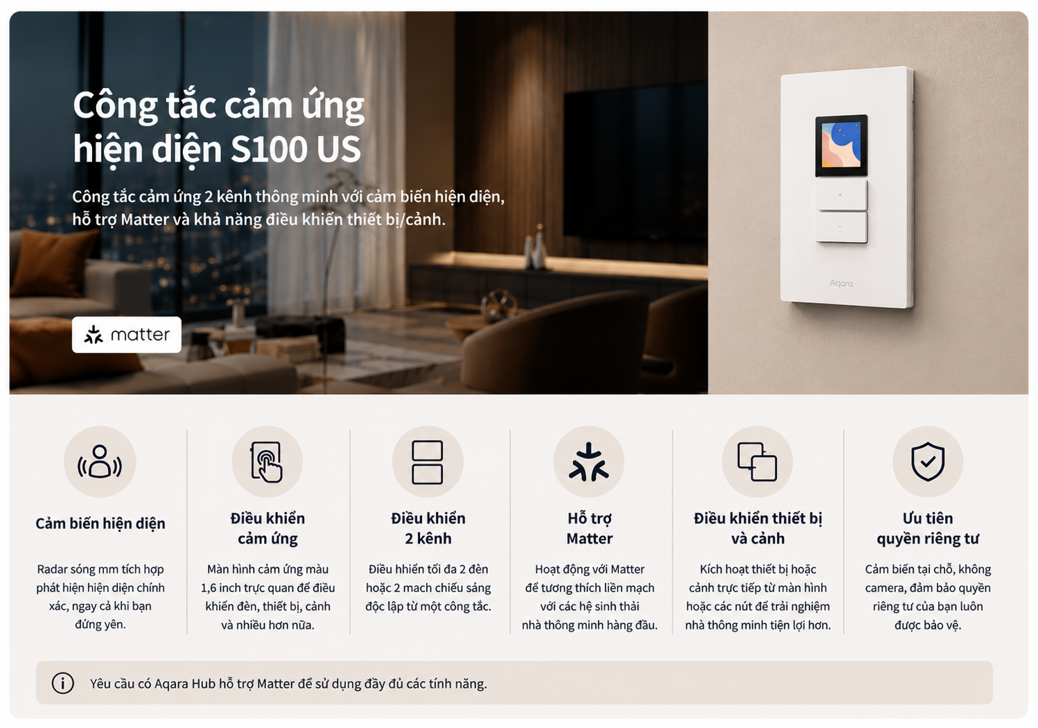 Công tắc tích hợp cảm biến hiện diện Aqara S100 US
