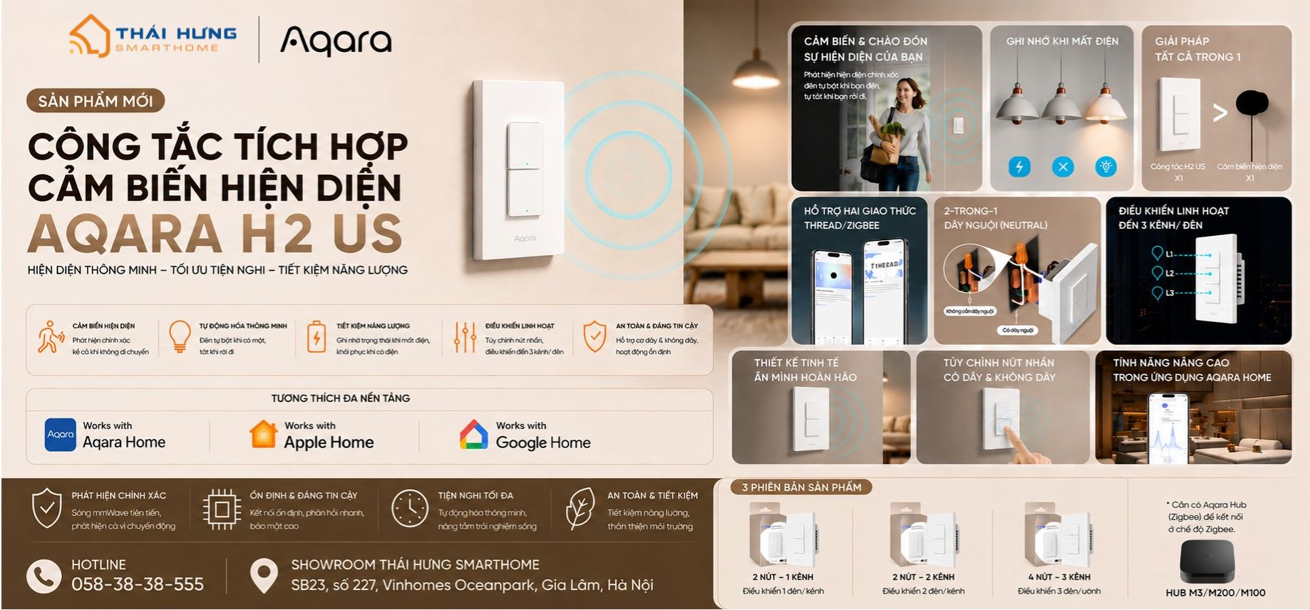 công tắc tích hợp cảm biến hiện diện aqara h2 us