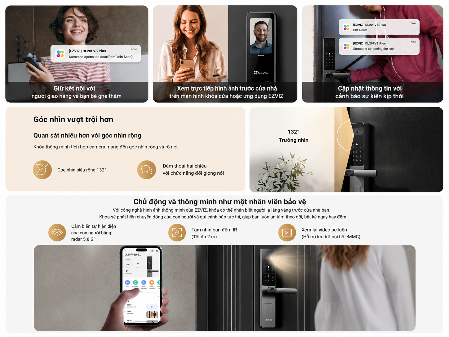 Khóa cửa thông minh EZVIZ DL20FVS Plus, nhận diện Face ID, tĩnh mạch lòng bàn tay