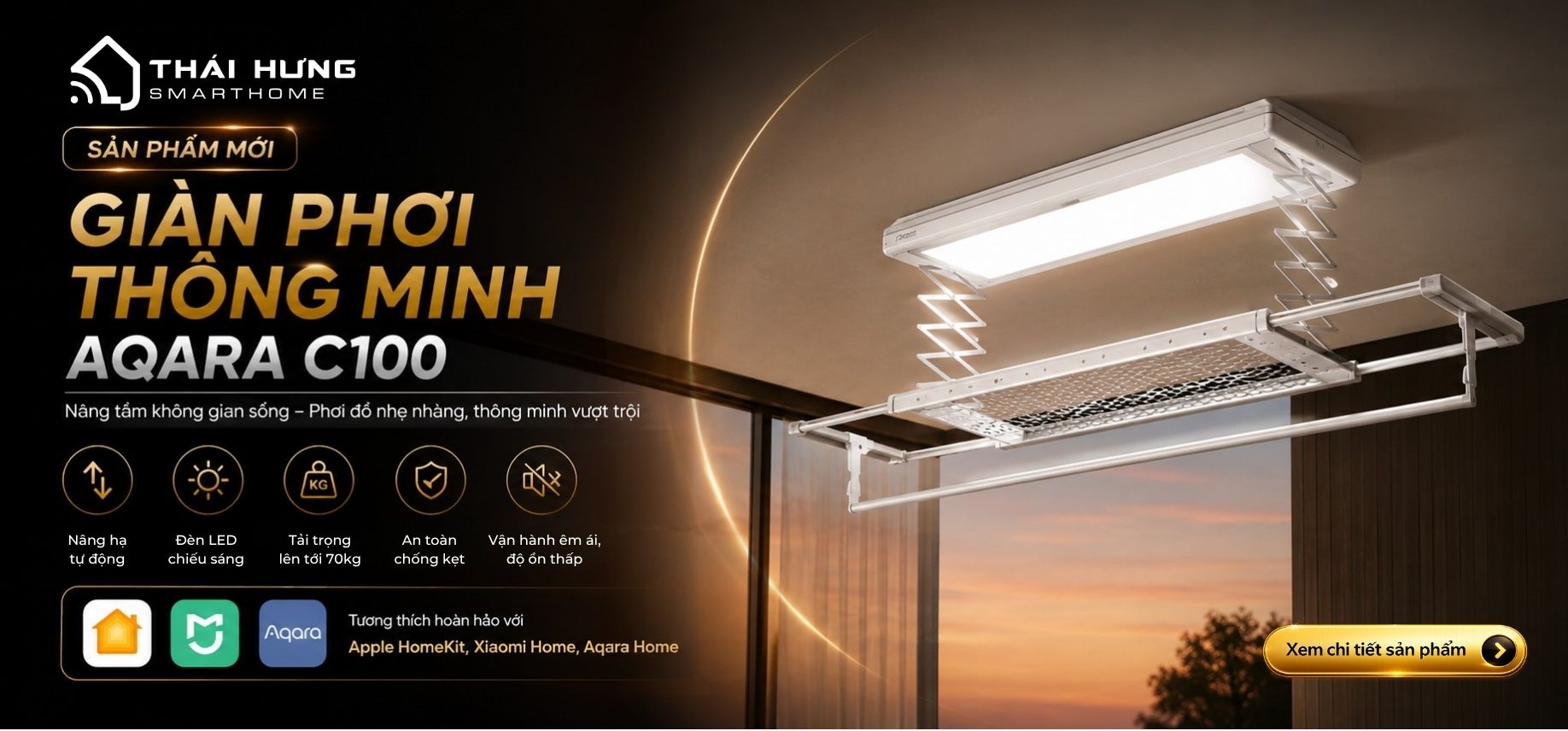 giàn phơi thông minh Aqara C100 nâng hạ tự động