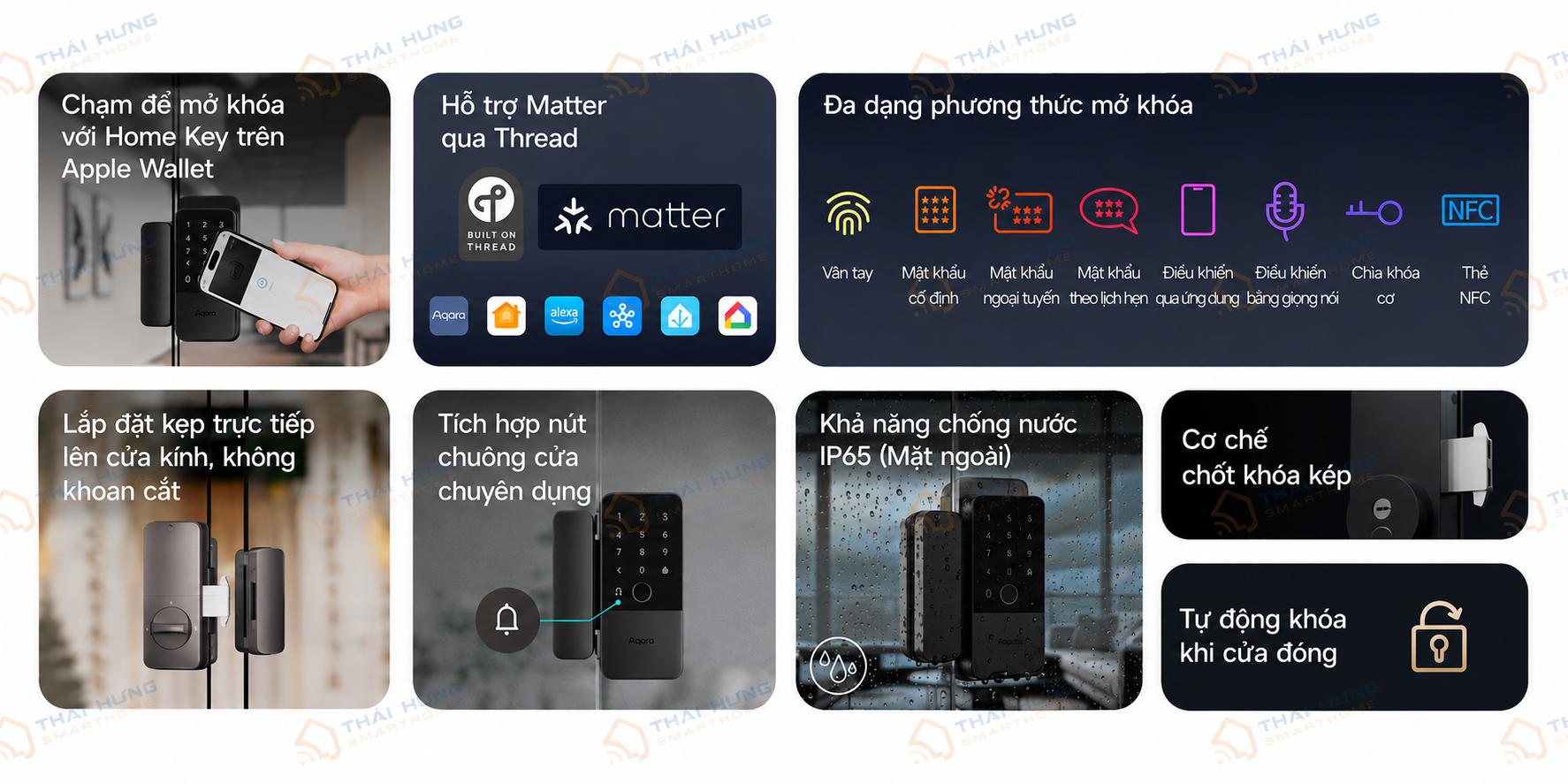 Aqara U500 khóa cho cửa kính chuyên dụng
