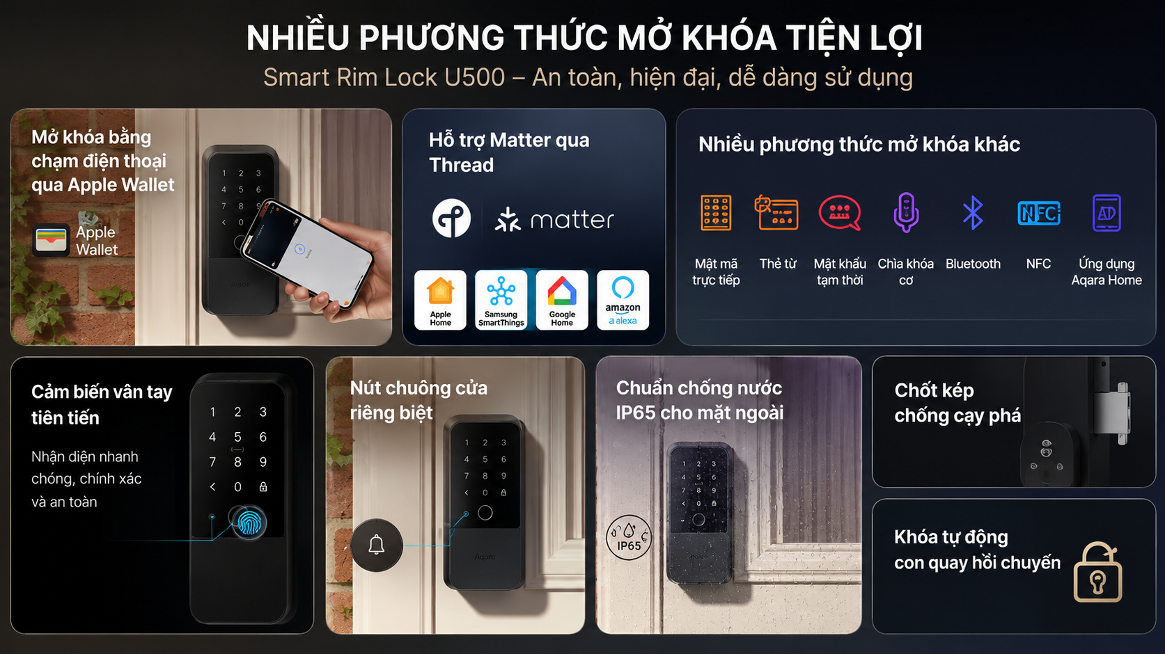 Aqara U500 với nhiều phương thức mở khóa tiện lợi