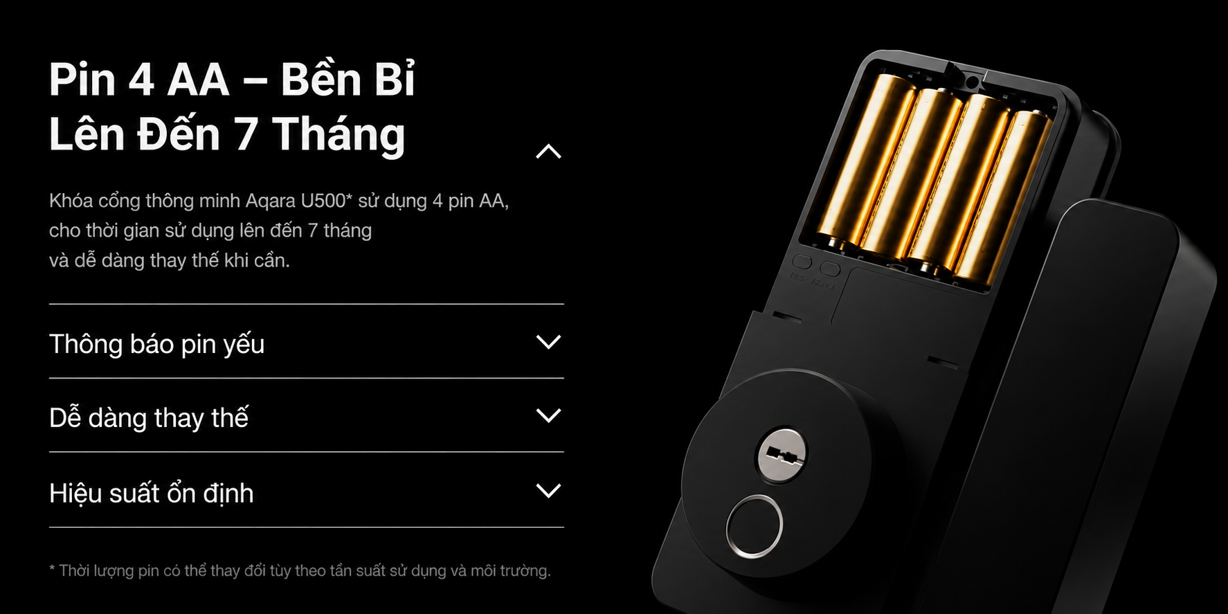Aqara U500 thời lượng pin lên đến 7 tháng