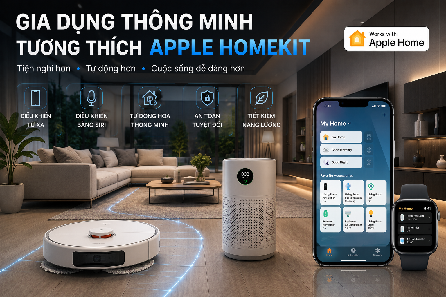 Thiết bị gia dụng thông minh tương thích Apple Homekit