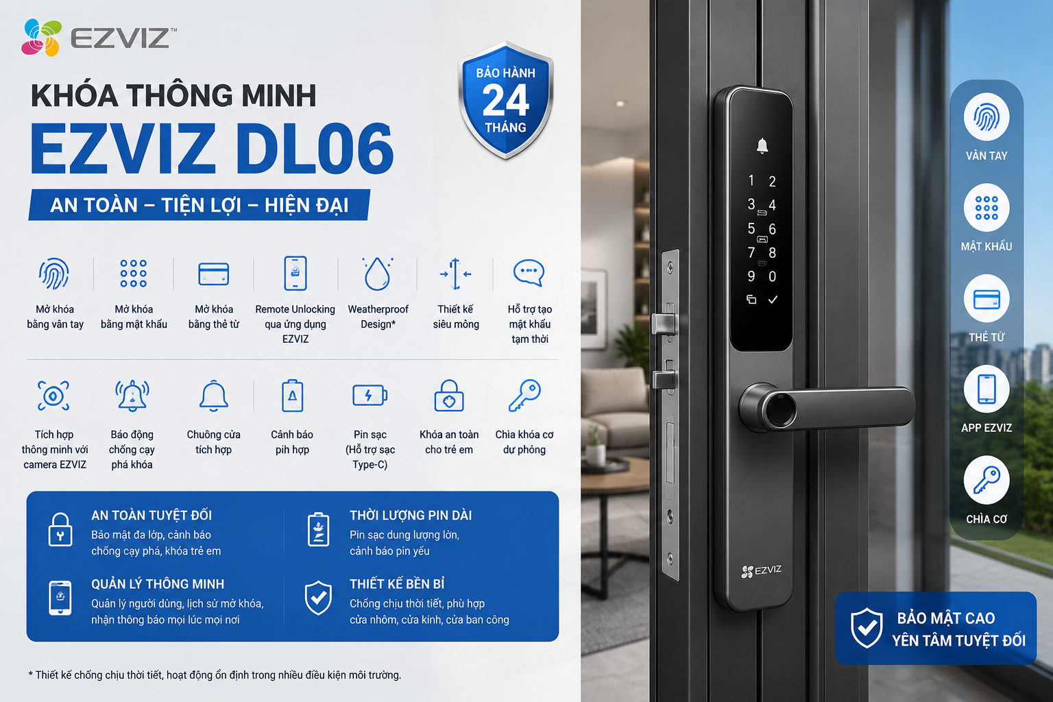 Lắp đặt khóa cửa nhôm thông minh Ezivz DL06 tại thành phố Đà Nẵng