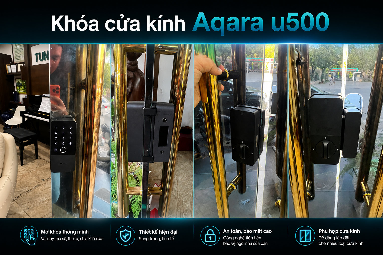 Lắp đặt khóa cửa kính thông minh Aqara U500 cho khách hàng tại Hà Nội