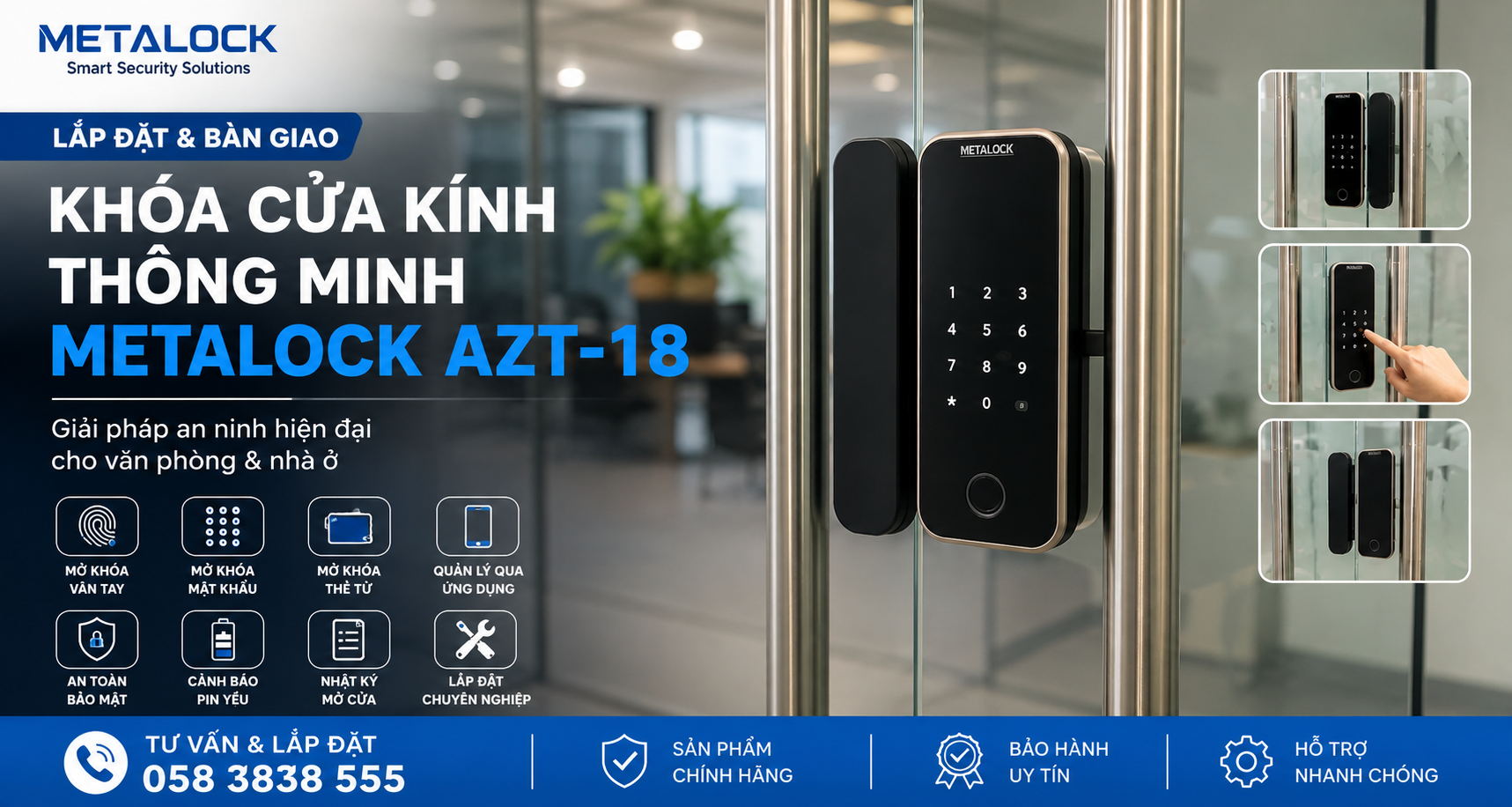 Lắp đặt khóa cửa kính thông minh AZT-18