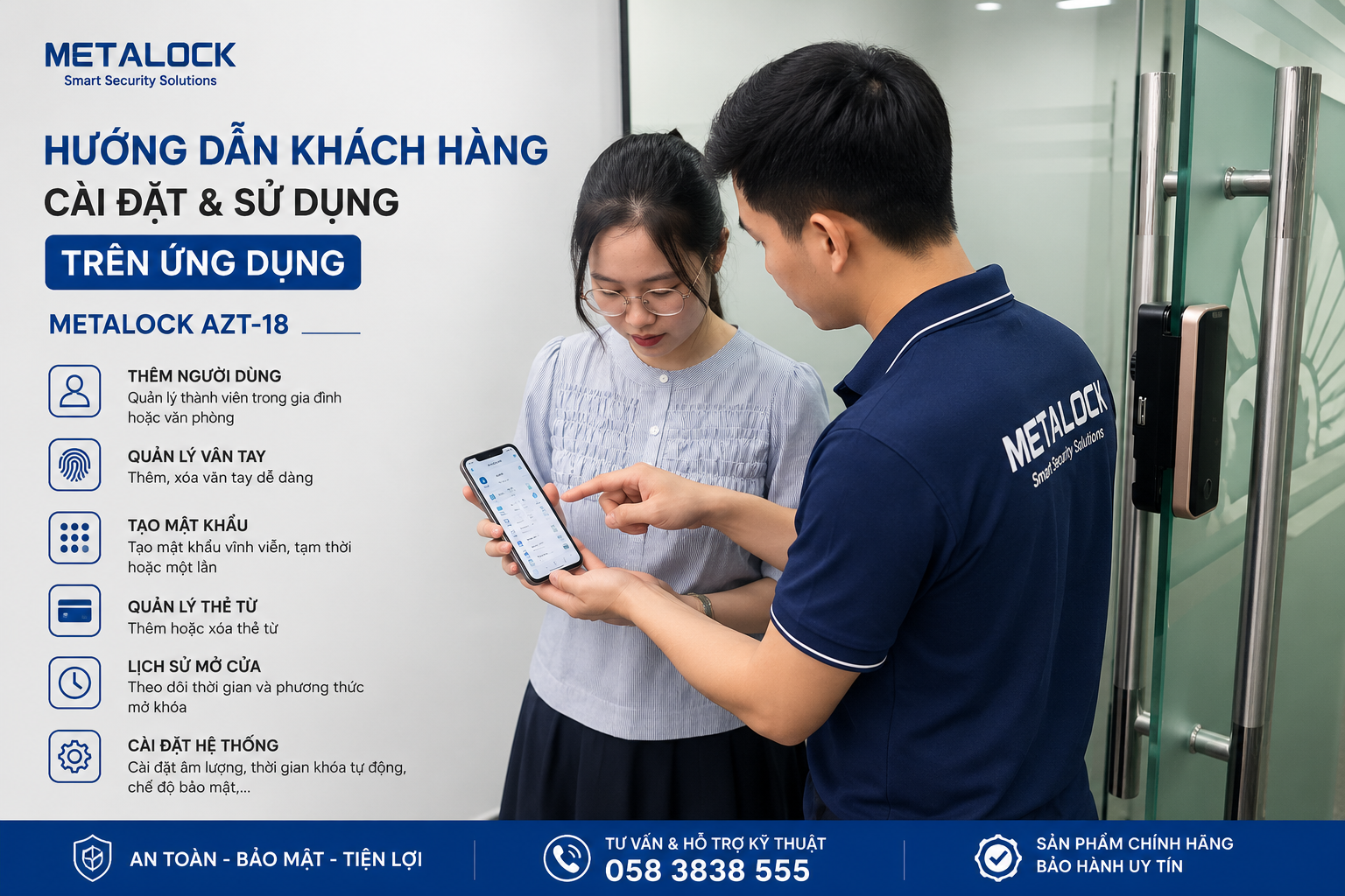Khóa cửa kính thông minh AZT-18
