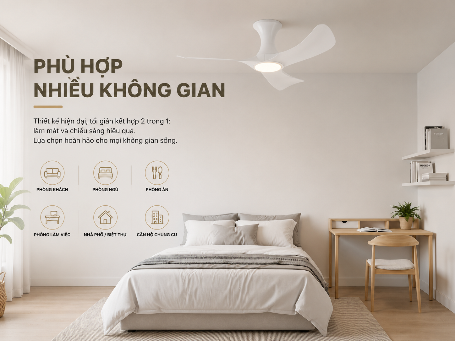 Quạt trần thông minh tích hợp đèn 48 inch, kết nối Matter