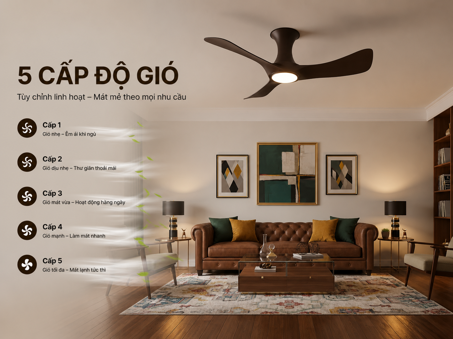 Quạt trần thông minh tích hợp đèn 48 inch, kết nối Matter