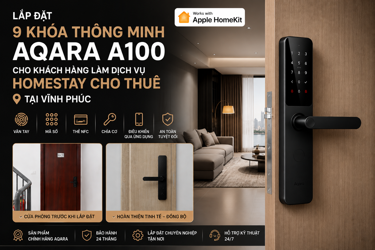 lắp đặt bàn giao 9 bộ khóa thông minh Aqara A100 tại Vĩnh Phúc