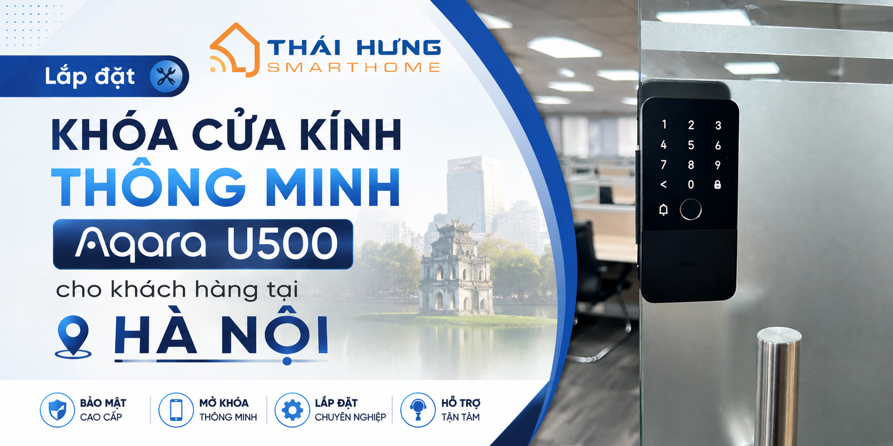 Lắp đặt khóa thông minh cửa kính Aqara U500 cho khách hàng tại Hà Nội
