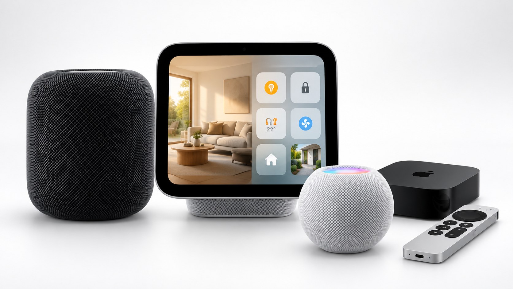 Hệ sinh thái Apple Home gồm màn hình nhà thông minh, HomePod và Apple TV 4K
