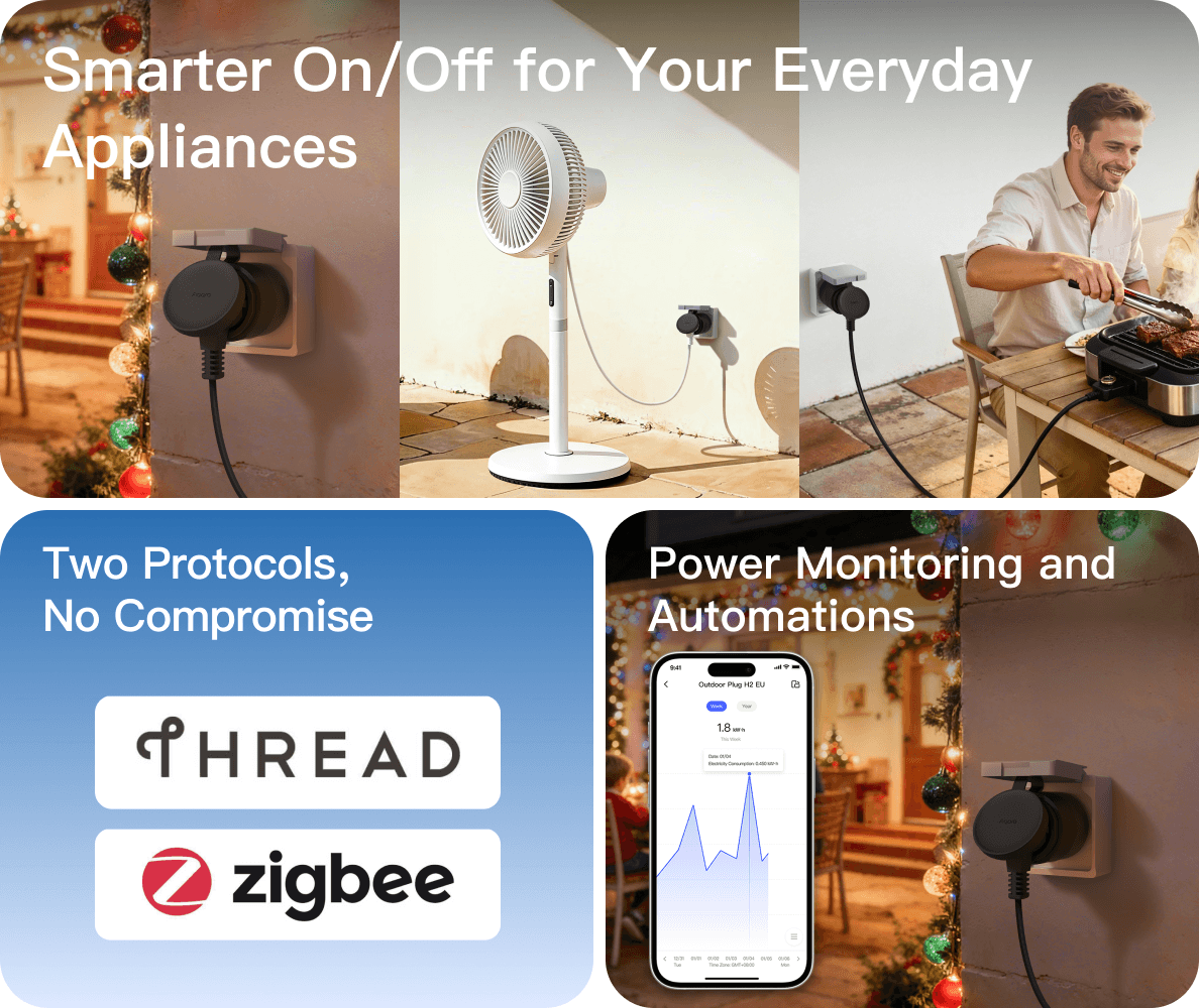 Ổ cắm ngoài trời Aqara Outdoor Plug H2 EU hỗ trợ Matter over Thread và Zigbee
